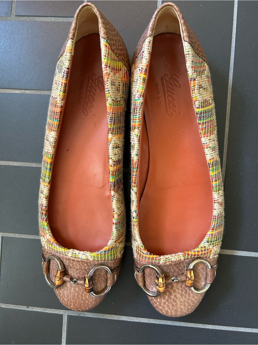 Gucci Multicolor Tweed & Leather Horsebit Ballet Flats